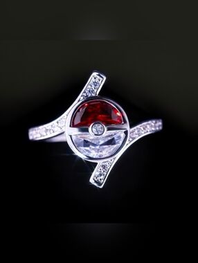 Pokemon Silver Tone Pokeball Ring S6